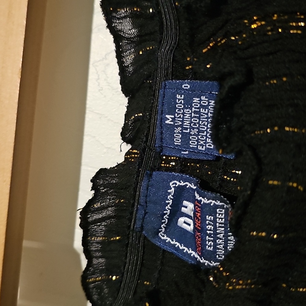 Derek Heart Black & Gold Tiered Boho Skirt | Metallic Thread Lace Trim | Size M - Picture 2 of 5
